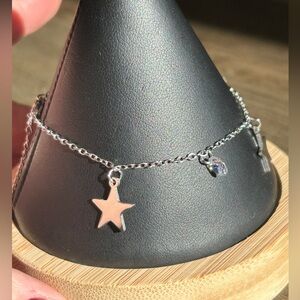 Shiny Silver Star Charm Anklet